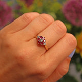 Ellibelle Jewellery Vintage 1980s Ruby & Diamond Gold Cluster Ring