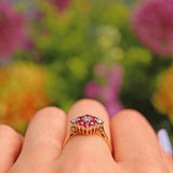 Ellibelle Jewellery Vintage 1980s Ruby & Diamond Gold Cluster Ring