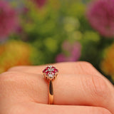 Ellibelle Jewellery Vintage 1980s Ruby & Diamond Gold Cluster Ring