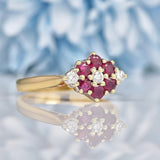 Ellibelle Jewellery Vintage 1980s Ruby & Diamond Gold Cluster Ring