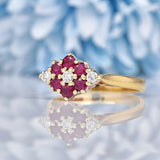 Ellibelle Jewellery Vintage 1980s Ruby & Diamond Gold Cluster Ring