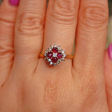 Ellibelle Jewellery Vintage 1980s Ruby & Diamond Square Cluster Ring
