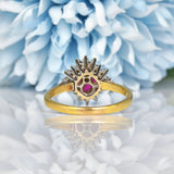 Ellibelle Jewellery Vintage 1980s Ruby & Diamond Square Cluster Ring