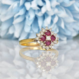 Ellibelle Jewellery Vintage 1980s Ruby & Diamond Square Cluster Ring