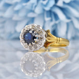 Ellibelle Jewellery Vintage 1980s Sapphire & Diamond 18ct Gold Ring