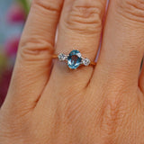 Ellibelle Jewellery Vintage 1981 Aquamarine & Diamond Three Stone Ring