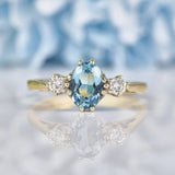Ellibelle Jewellery Vintage 1981 Aquamarine & Diamond Three Stone Ring