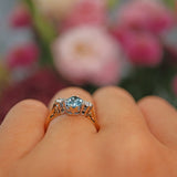 Ellibelle Jewellery Vintage 1981 Aquamarine & Diamond Three Stone Ring