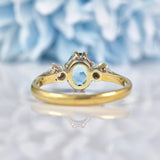 Ellibelle Jewellery Vintage 1981 Aquamarine & Diamond Three Stone Ring