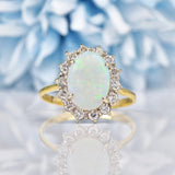 Ellibelle Jewellery Vintage 1981 Natural Opal & Diamond 18ct Gold Cluster Ring