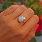 Ellibelle Jewellery Vintage 1981 Natural Opal & Diamond 18ct Gold Cluster Ring