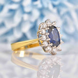Ellibelle Jewellery Vintage 1981 Natural Sapphire & Diamond 18ct Gold Cluster Ring