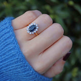 Ellibelle Jewellery Vintage 1981 Natural Sapphire & Diamond 18ct Gold Cluster Ring
