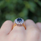 Ellibelle Jewellery Vintage 1981 Natural Sapphire & Diamond 18ct Gold Cluster Ring