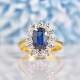 Ellibelle Jewellery Vintage 1981 Natural Sapphire & Diamond 18ct Gold Cluster Ring