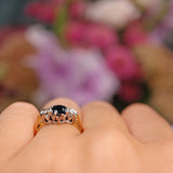 Ellibelle Jewellery Vintage 1983 Blue Sapphire & Diamond Three Stone Ring