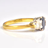 Ellibelle Jewellery Vintage 1983 Blue Sapphire & Diamond Three Stone Ring
