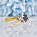Ellibelle Jewellery Vintage 1983 Blue Sapphire & Diamond Three Stone Ring