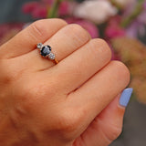 Ellibelle Jewellery Vintage 1983 Blue Sapphire & Diamond Three Stone Ring