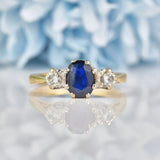 Ellibelle Jewellery Vintage 1983 Blue Sapphire & Diamond Three Stone Ring