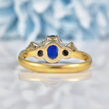 Ellibelle Jewellery Vintage 1983 Blue Sapphire & Diamond Three Stone Ring