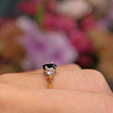 Ellibelle Jewellery Vintage 1983 Blue Sapphire & Diamond Three Stone Ring