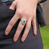 Ellibelle Jewellery Vintage 1983 Emerald & Diamond 18ct Gold Cluster Ring