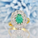 Ellibelle Jewellery Vintage 1983 Emerald & Diamond 18ct Gold Cluster Ring
