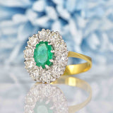 Ellibelle Jewellery Vintage 1983 Emerald & Diamond 18ct Gold Cluster Ring