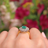 Ellibelle Jewellery Vintage 1983 Emerald & Diamond 18ct Gold Cluster Ring