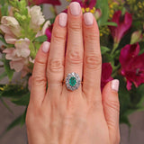 Ellibelle Jewellery Vintage 1983 Emerald & Diamond 18ct Gold Cluster Ring