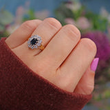 Ellibelle Jewellery Vintage 1984 Sapphire & Diamond 18ct Gold Cluster Ring