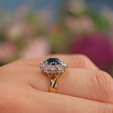 Ellibelle Jewellery Vintage 1984 Sapphire & Diamond 18ct Gold Cluster Ring