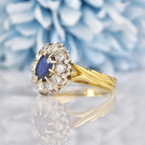 Ellibelle Jewellery Vintage 1984 Sapphire & Diamond 18ct Gold Cluster Ring