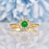 Ellibelle Jewellery Vintage 1985 Emerald & Diamond 18ct Gold Daisy Cluster Ring