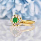 Ellibelle Jewellery Vintage 1985 Emerald & Diamond 18ct Gold Daisy Cluster Ring