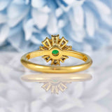 Ellibelle Jewellery Vintage 1985 Emerald & Diamond 18ct Gold Daisy Cluster Ring
