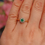 Ellibelle Jewellery Vintage 1985 Emerald & Diamond 18ct Gold Daisy Cluster Ring