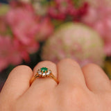 Ellibelle Jewellery Vintage 1985 Emerald & Diamond 18ct Gold Daisy Cluster Ring