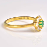 Ellibelle Jewellery Vintage 1985 Emerald & Diamond 18ct Gold Daisy Cluster Ring