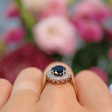 Ellibelle Jewellery Vintage 1986 Natural Blue Sapphire & Diamond Cluster Ring