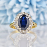 Ellibelle Jewellery Vintage 1986 Natural Blue Sapphire & Diamond Cluster Ring