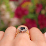 Ellibelle Jewellery Vintage 1986 Sapphire & Diamond 18ct Gold Cluster Ring