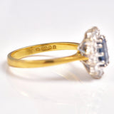 Ellibelle Jewellery Vintage 1986 Teal Sapphire & Diamond 18ct Gold Cluster Ring