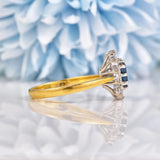 Ellibelle Jewellery Vintage 1986 Teal Sapphire & Diamond 18ct Gold Cluster Ring