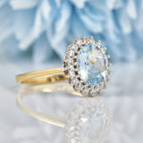 Ellibelle Jewellery Vintage 1987 Aquamarine & Diamond Gold Halo Ring