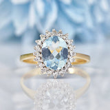 Ellibelle Jewellery Vintage 1987 Aquamarine & Diamond Gold Halo Ring