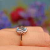 Ellibelle Jewellery Vintage 1987 Aquamarine & Diamond Gold Halo Ring