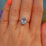 Ellibelle Jewellery Vintage 1987 Aquamarine & Diamond Gold Halo Ring