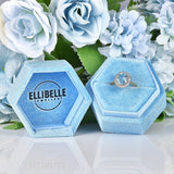 Ellibelle Jewellery Vintage 1987 Aquamarine & Diamond Gold Halo Ring
